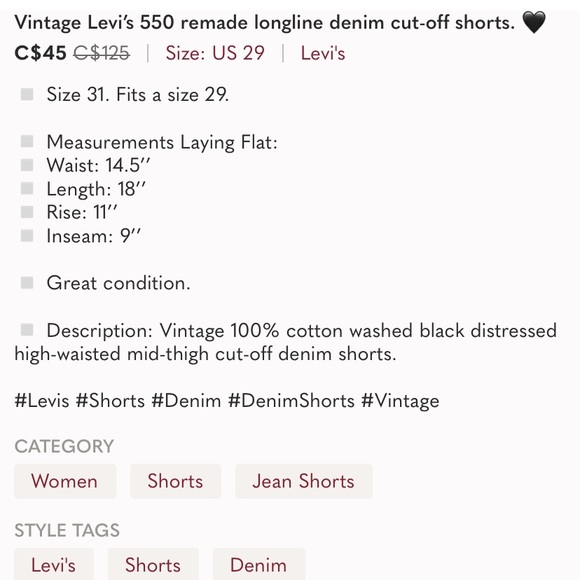 Vintage Levi’s 550 remade longline denim cut-off shorts. 🖤 - Picture 8 of 8